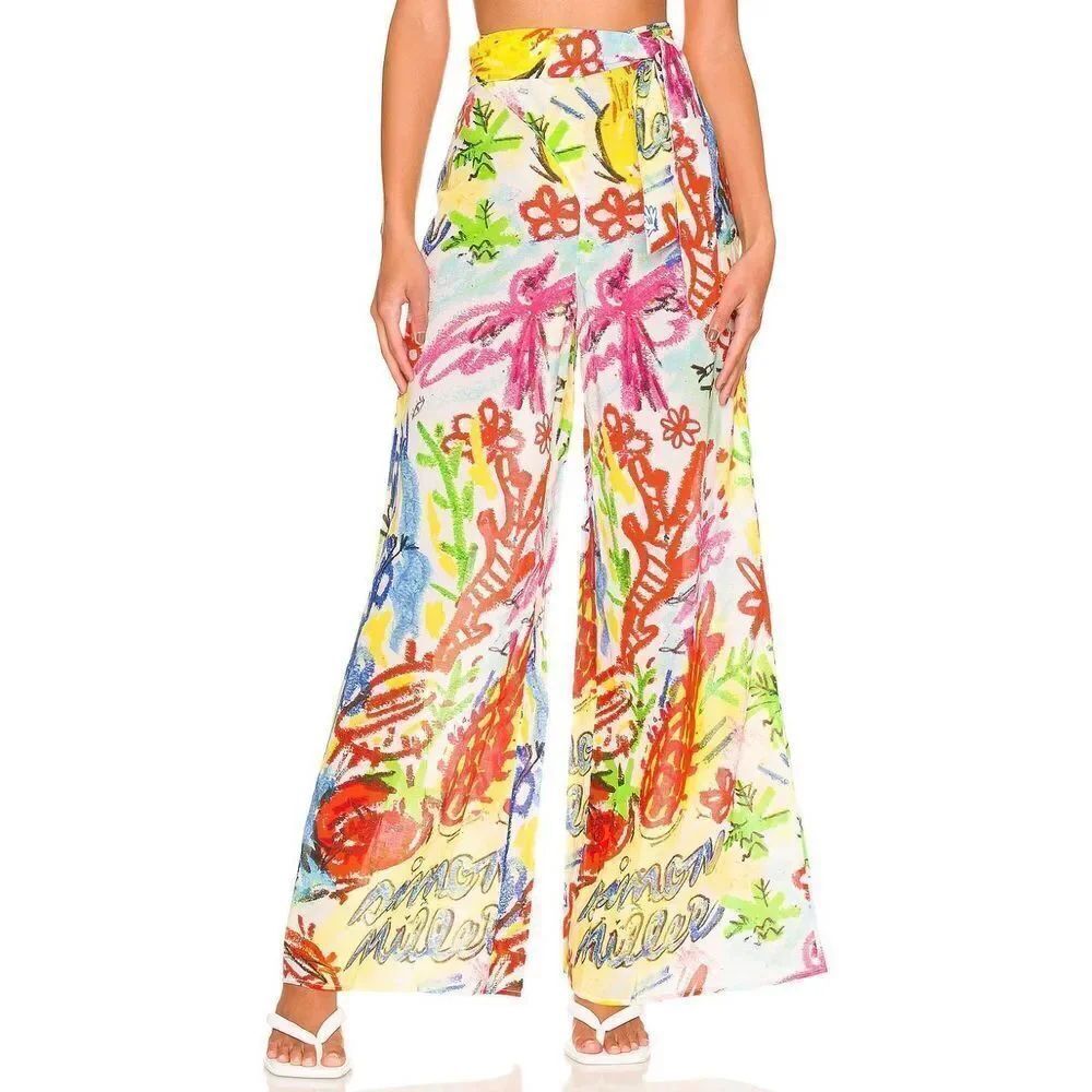Simon Miller Veda Linen Wide Leg Pants Pastel Print Women's Size XL